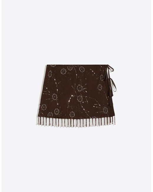 Bershka Brown Bead-Embroidered Pareo Skirt