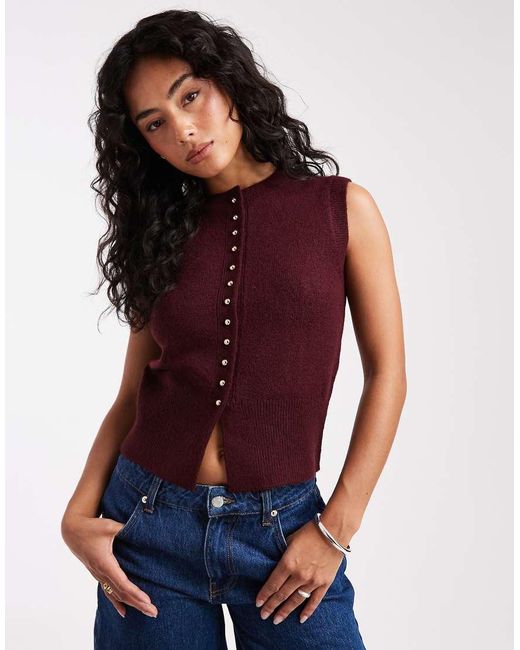 New Look Blue Button Crew Neck Knitted Waistcoat