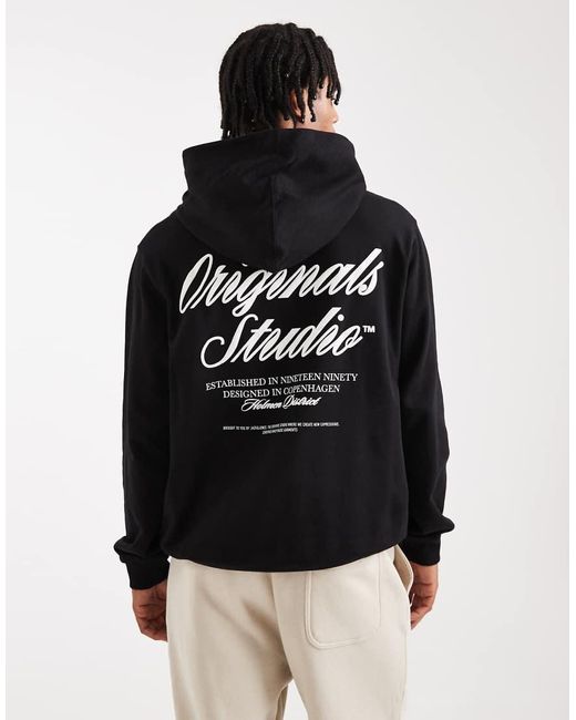 Jack & Jones Black Oversized Hoodie With Originals Back Print for men