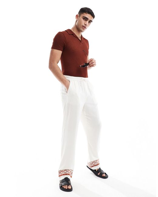 ASOS White Relaxed Linen Trousers for men