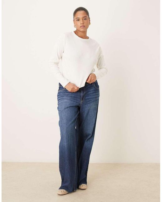 ASOS White Asos Design Curve Rib Crew Neck Long Sleeve Top