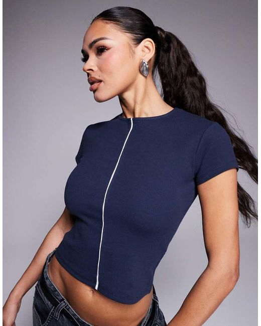 ASOS Top Met Korte Mouwen En Contrasterende Biezen in het Blue