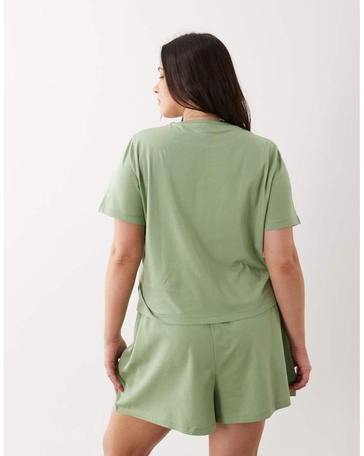 ASOS Green Asos Design Curve Mix & Match Cotton Pyjama Oversized Tee With Side Splits