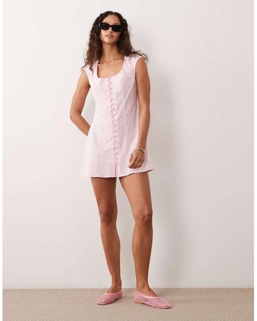 ASOS Pink Square Neck Button Down Midi Sundress