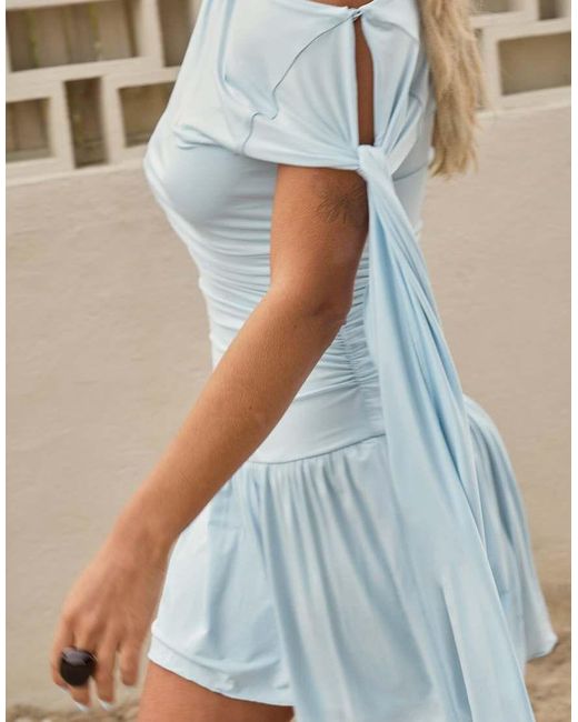 NA-KD Blue X Audrey Afonso Jersey Knot Detail Mini Dress
