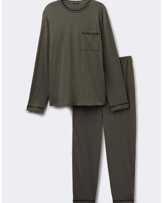 Tezenis Green Long Piping Cotton Pyjamas for men