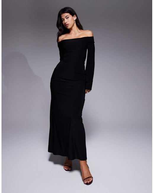 ASOS Blue Long Sleeve Twist Shoulder With Lace Up Back Maxi Dress