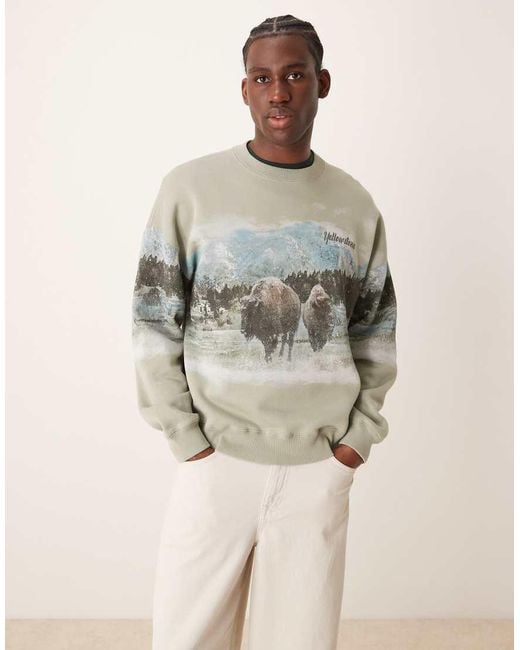 Abercrombie & Fitch Natural National Parks Yellowstone Print Sweatshirt for men