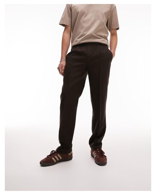 Topman Brown Skinny Wool Mix Trousers With Elasticated Waist for men