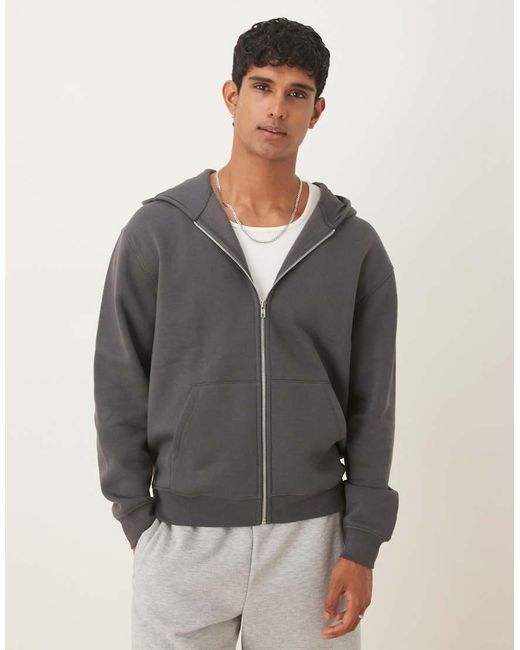 ASOS Gray Essentials Relaxed Fit Zip Through Hoodie for men