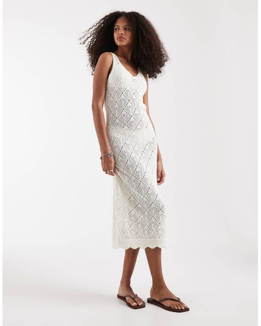 ONLY White Crochet Midi Dress