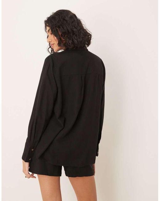 Jdy Ruimvallend Overhemd Met Linnenlook in het Black