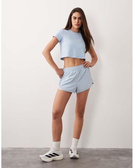 4505 Blue Engineered Performance Waffle Cropped Running T-shirt With Quick-dry Finish