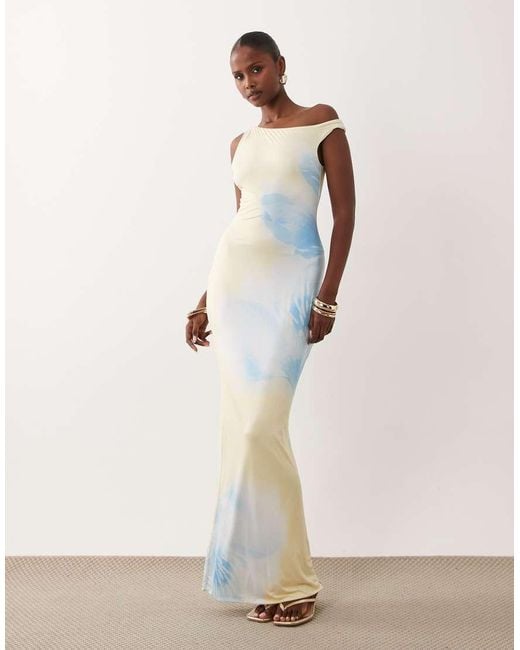 Missy Empire White Double Sculpted Slinky Asymmetric Shoulder Maxi Dress