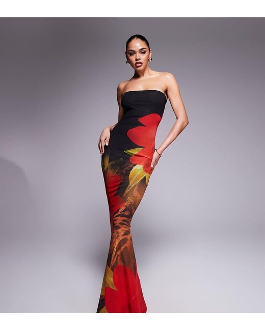 Murci Red Exclusive Bandeau Fishtail Maxi Dress
