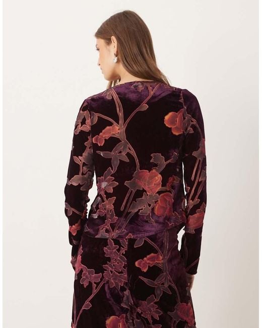 Motel Red Sukita Long Sleeve Floral Top