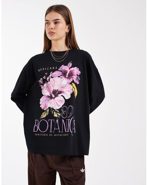ASOS Blue Long Sleeve T-Shirt With Botanica Graphic