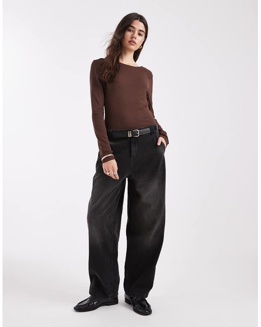 Body Marrón Chocolate Ceñido De Manga Larga Con Espalda Abierta De Poliamida De ASOS de color Purple