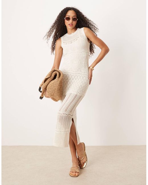 New Look White Crochet Detail Knitted Maxi Dress