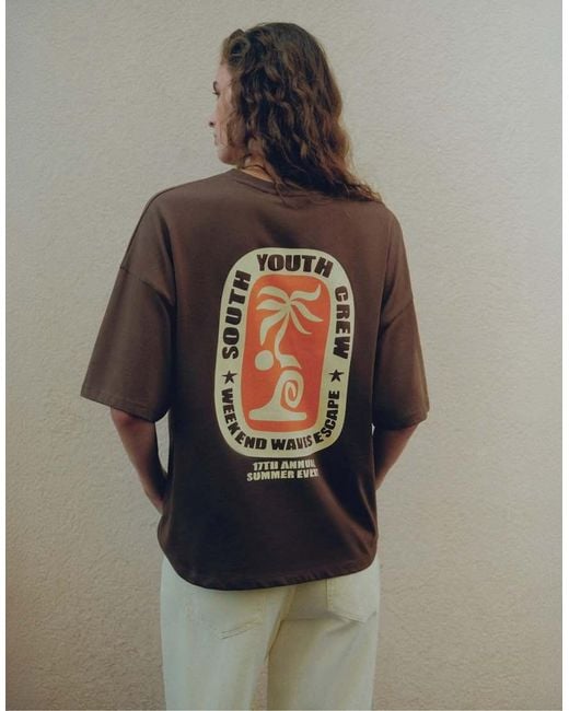 Pull&Bear Brown Oversize Palm Tree Graphic T-shirt