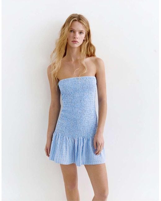 Pull&Bear Blue Short Striped Smock Dress