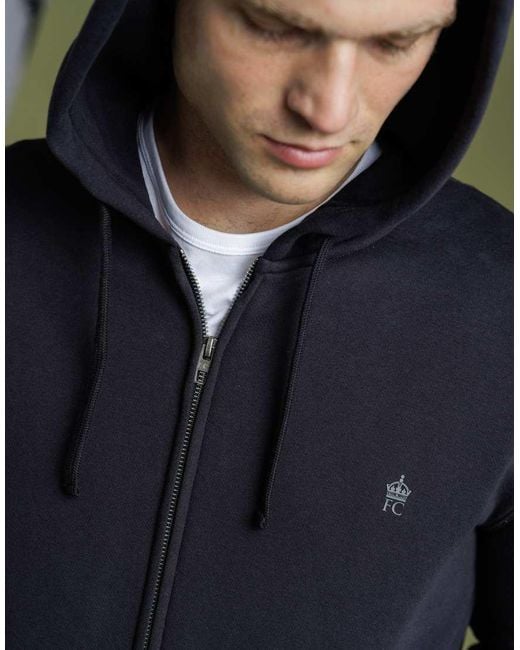French Connection Blue Cotton Blend Zip Hoody for men