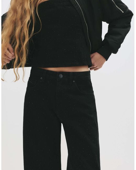Jean baggy droit à strass Pull&Bear en coloris Black