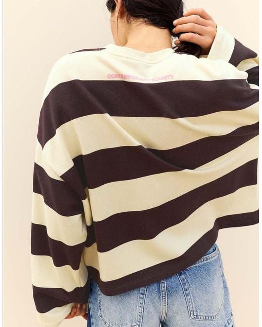 Pull&Bear Gray Oversize Striped Sweatshirt