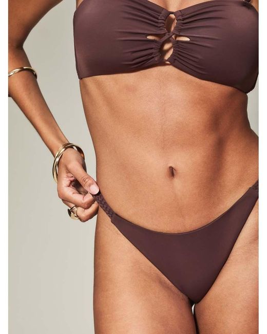KBX Brown Solid Collections Tanga Bikini Bottoms