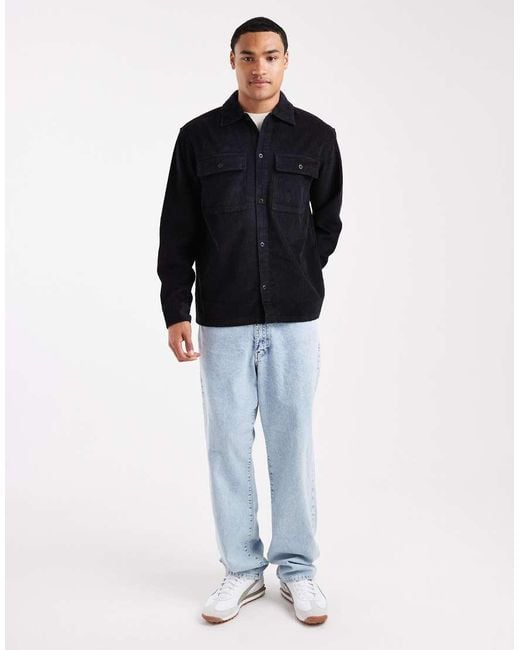 Sobrecamisa Negra Extragrande De Pana De Jack & Jones de hombre de color Black