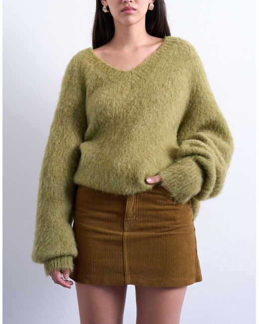 TOPSHOP Green Cord Mini Pelmet Skirt