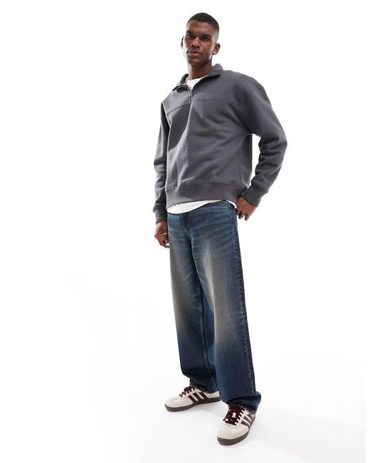 Pull&Bear Blue 1/4 Zip Sweatshirt for men