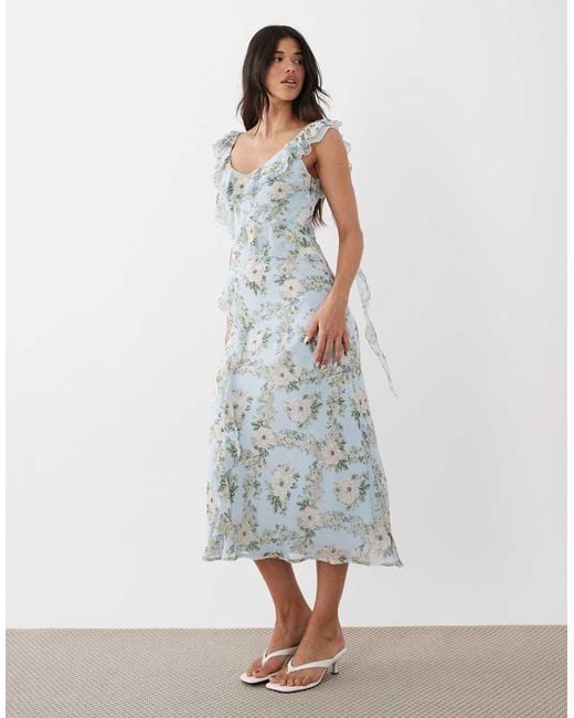 New Look White Floral Chiffon Ruffle Midi Dress