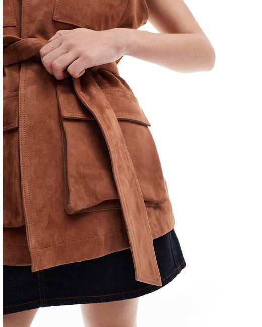 ASOS Trucker-Gilet Van Premium Suède Trucker Met Riem in het Brown