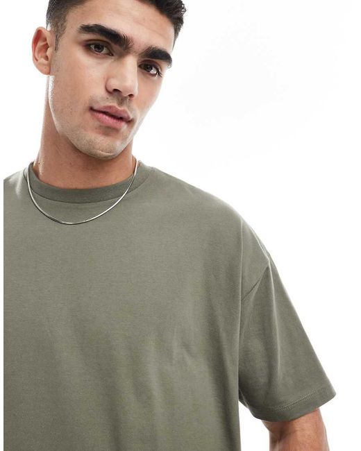 T-Shirt Basic Oversize Kaki di ASOS in Gray da Uomo