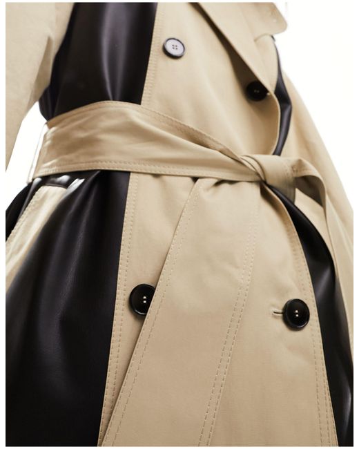 ASOS White Faux Leather Spliced Trench Coat