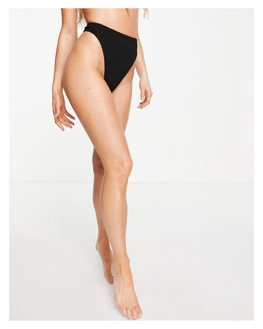 ASOS Mix And Match Crinkle High Leg High Waist Thong Bikini Bottom in Black  - Lyst