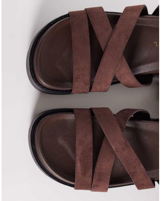 SEQWL Wide Fit Brown Strappy Flatform Sandals