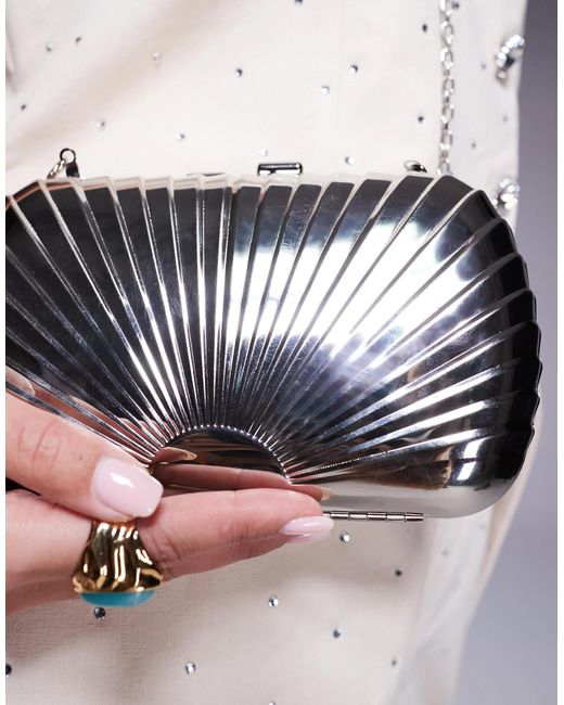True Decadence White Structured Metal Clutch Bag With Texture