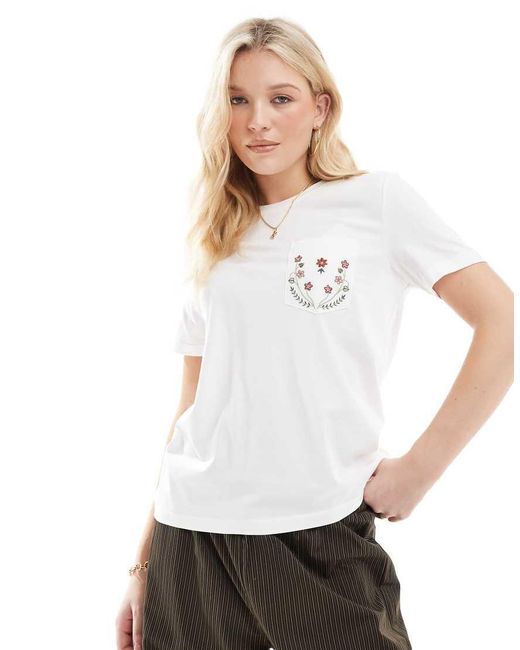 ONLY T-Shirt Met Bloemenborduursel in het White