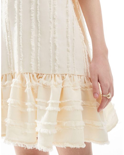 Ghospell White Textured Puff Sleeve Mini Dress