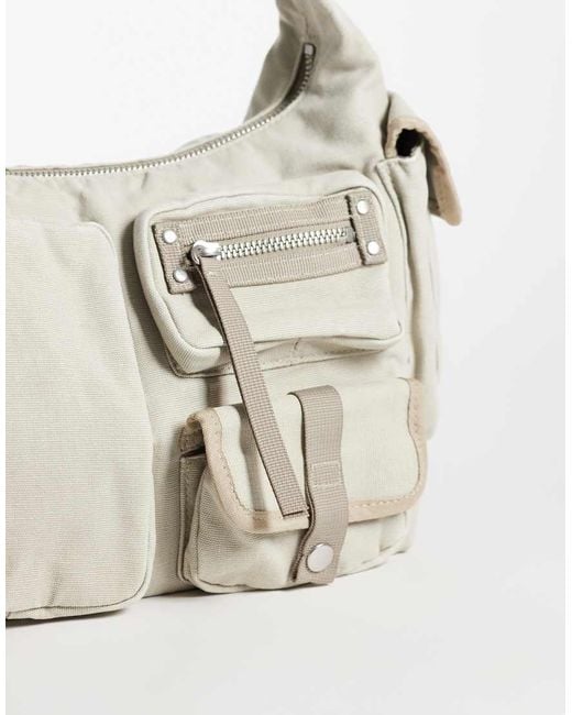 Weekday Gray Shoulder Bag With Multi Pockets And Contrast Trims
