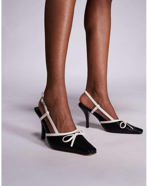 Public Desire White Alchemy Laser Cute Sling Back Heels With Bow