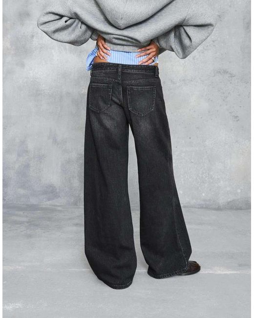 Bershka Gray Low-Rise Wide-Leg Jeans