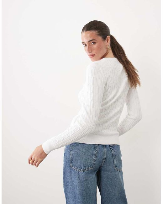 Gant White Stretch Cotton Cable Knit Jumper
