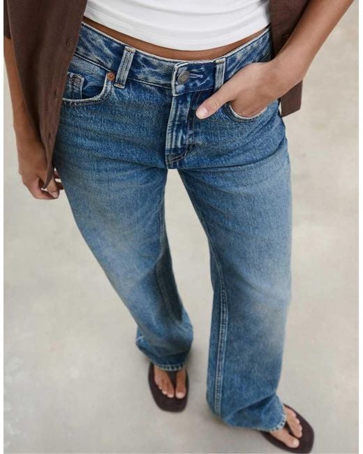 Stradivarius Blue Petite D92 Straight Wide-Leg Jeans