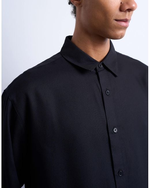 Topman Blue Relaxed Fit Viscose Twill Shirt for men