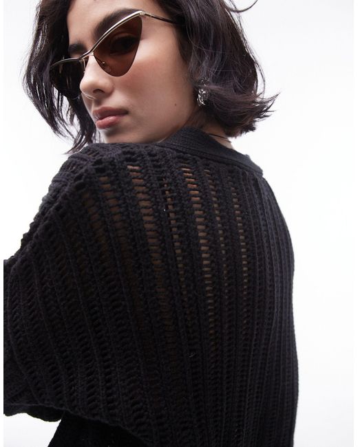 TOPSHOP Black Knitted Open Stitch Cardigan