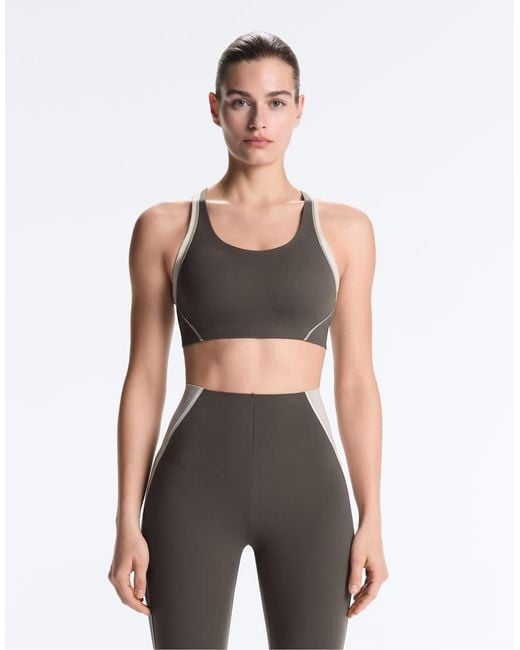 Oysho Gray Firm Support Compressive Reflective Sports Bra