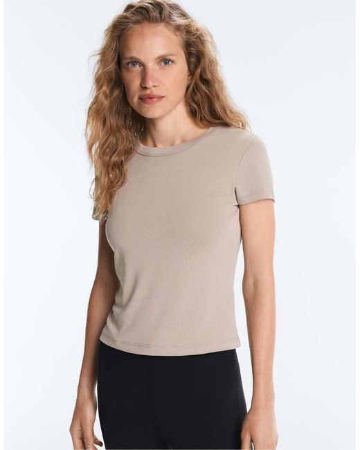 Oysho Gray Fitted Short-sleeved Rib T-shirt With Modal